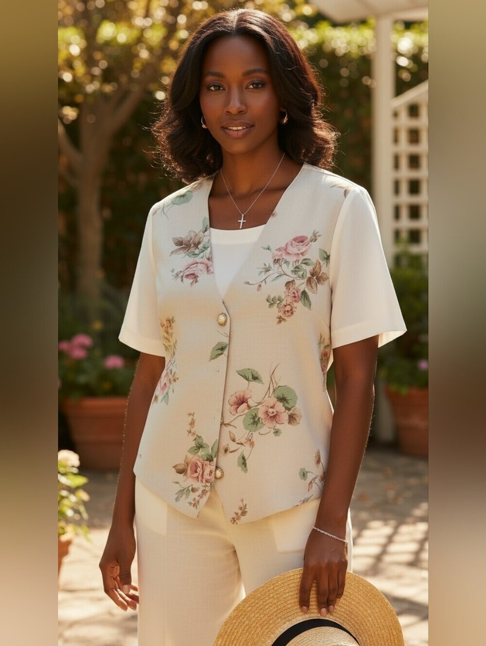 NWT Vintage Teddi Petite Floral Vest Blouse Two-Piece Look Top PM
